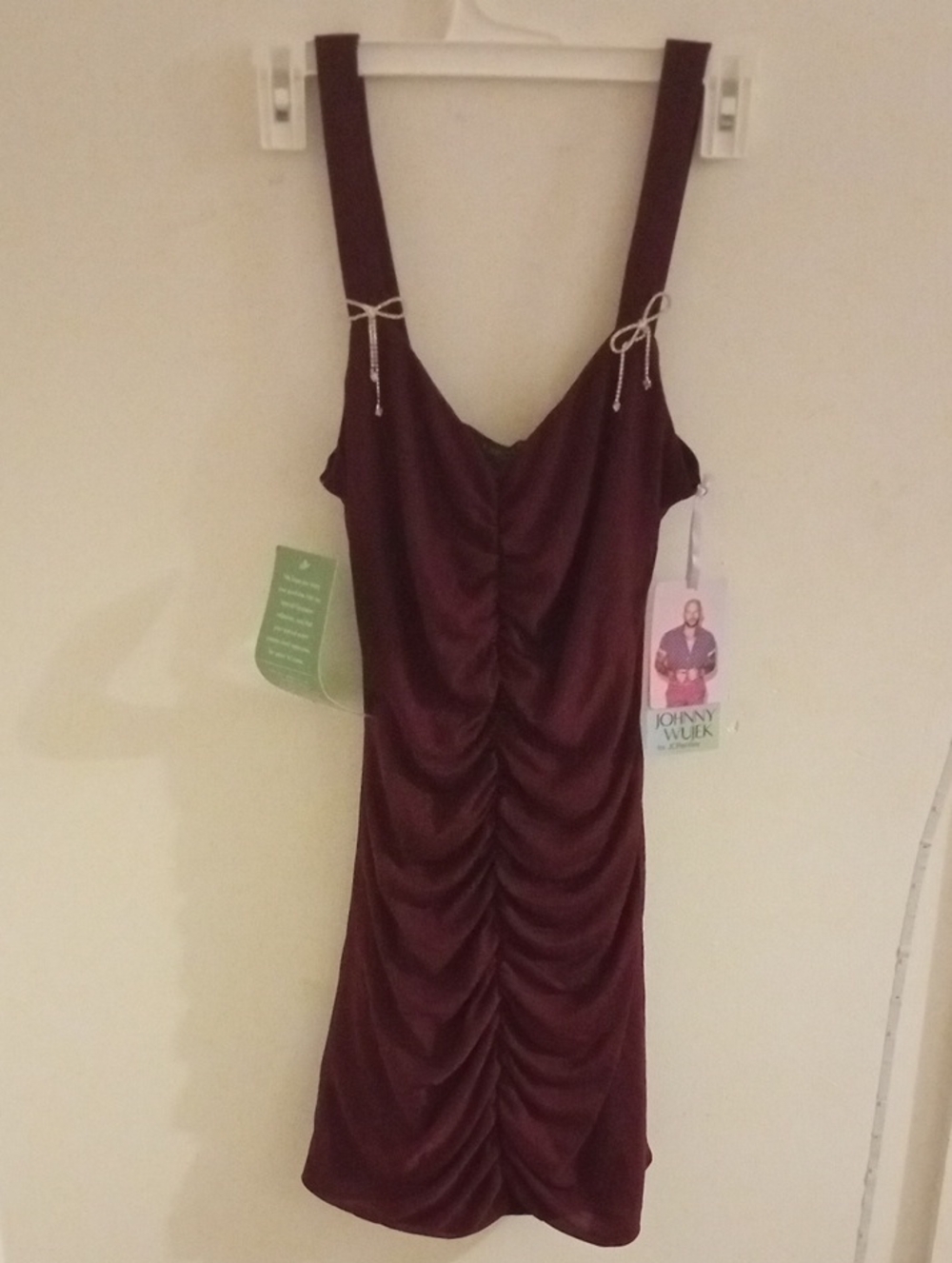 Johnny Wujek Jcpenny Burgundy Ruched Slip Dress Size Medium